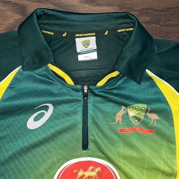 Cricket Australia Asics Team Carlton Mid Jersey Short Sleeve 1/4 Zip Men's L - Picture 2 of 3